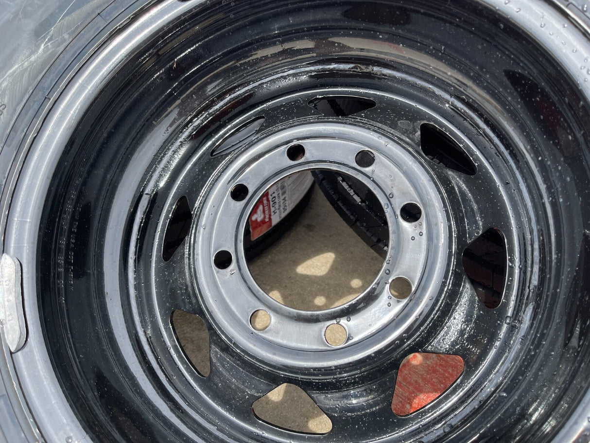 (5) 16x6 16" Dexstar Steel Trailer Gloss Black Wheels Rims Tires 14 PLY 8x6.5 Texas Truck Tire