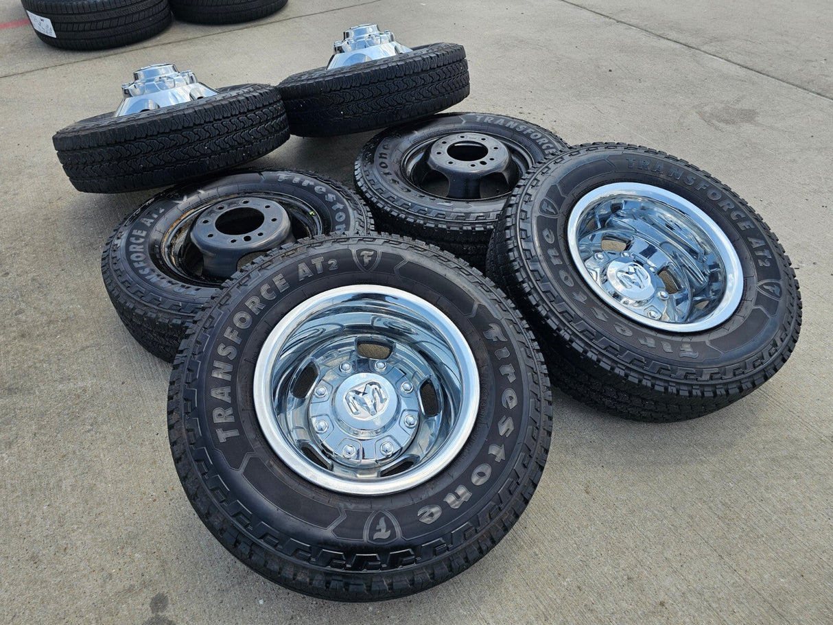 17" Dodge Ram 3500 Dually 8x200 wheels rims 2703 2704 OEM tires FIRESTONE A/T Texas Truck Tire