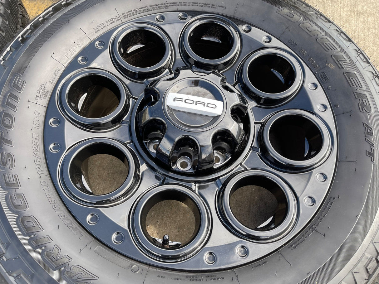 20" Ford F-250 F-350 OEM black Lariat wheels rims 10299 10484 tires NICE SET Texas Truck Tire