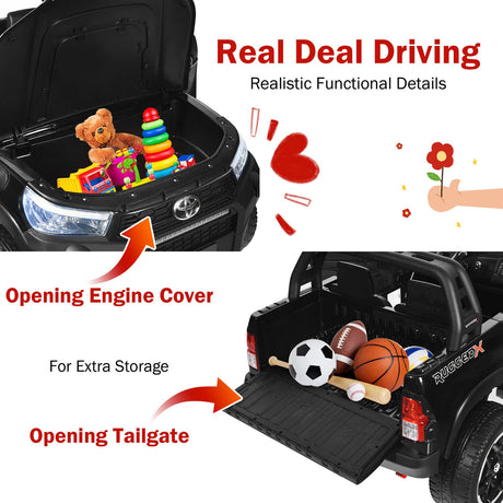 2-Seater Toyota Hilux Ride On Truck Car with Remote Control - Black