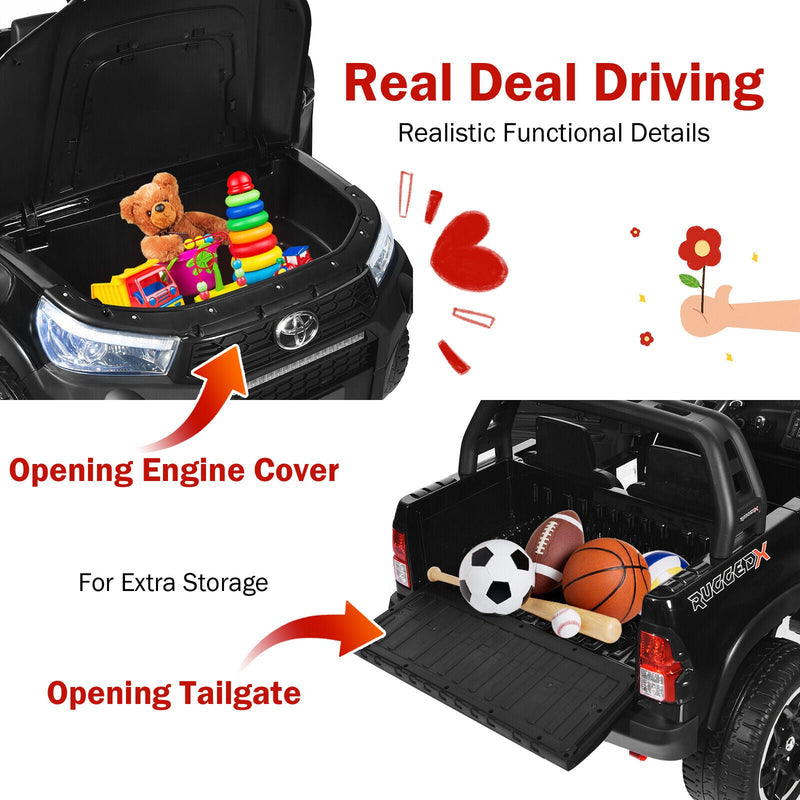 2-Seater Toyota Hilux Ride On Truck Car with Remote Control - Black