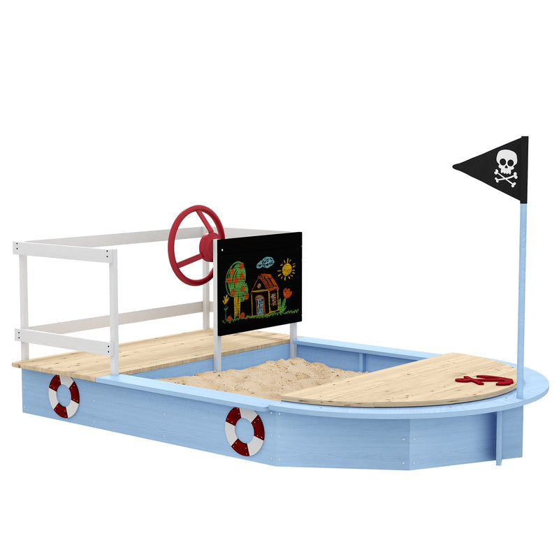 Wooden Sandbox with Pirate Ship Design for Ages 3-7, Blue