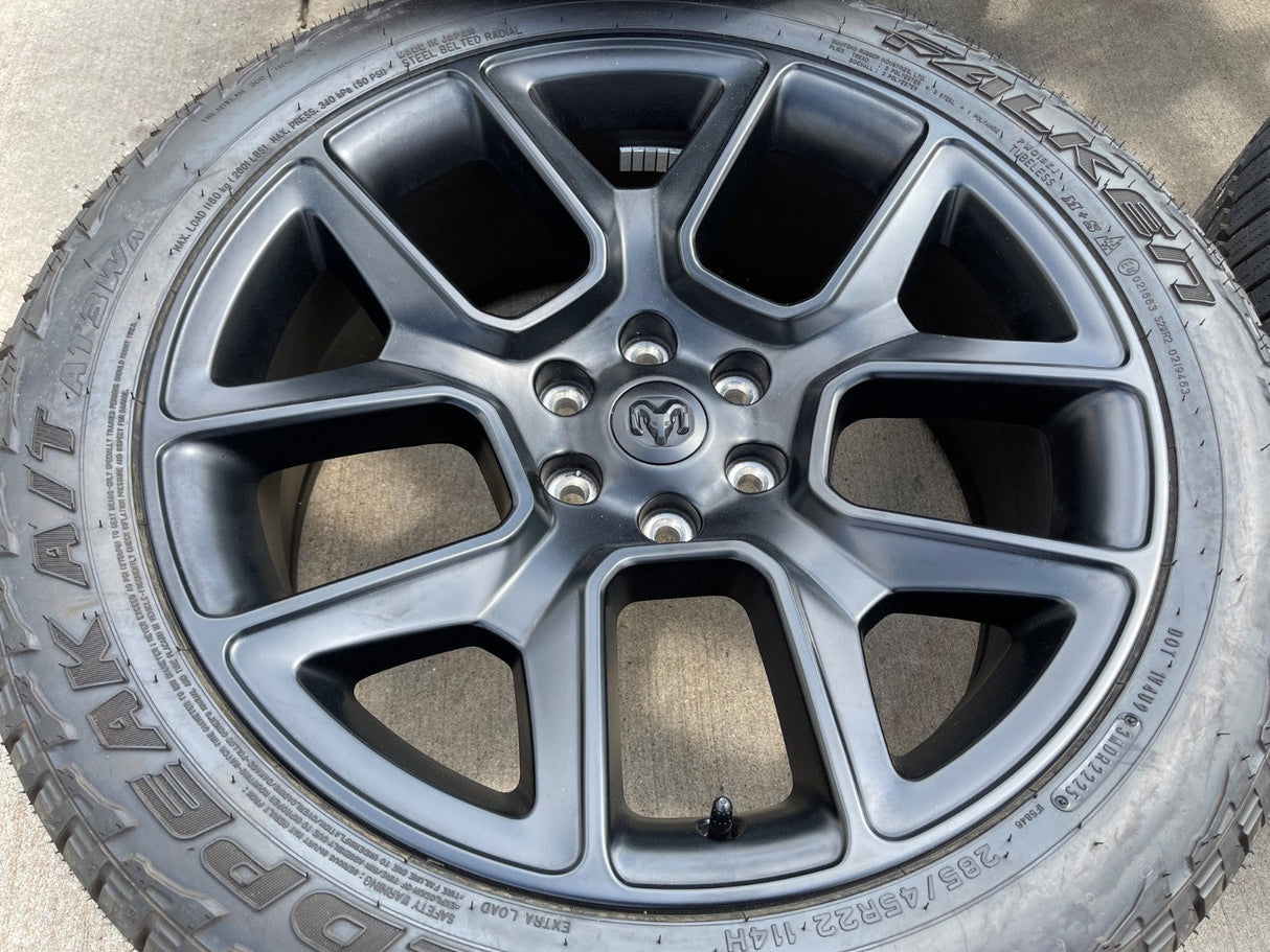 22" Dodge Ram 1500 OEM LIMITED Laramie wheels rims black 2725 2684 FALKEN AT NEW Texas Truck Tire