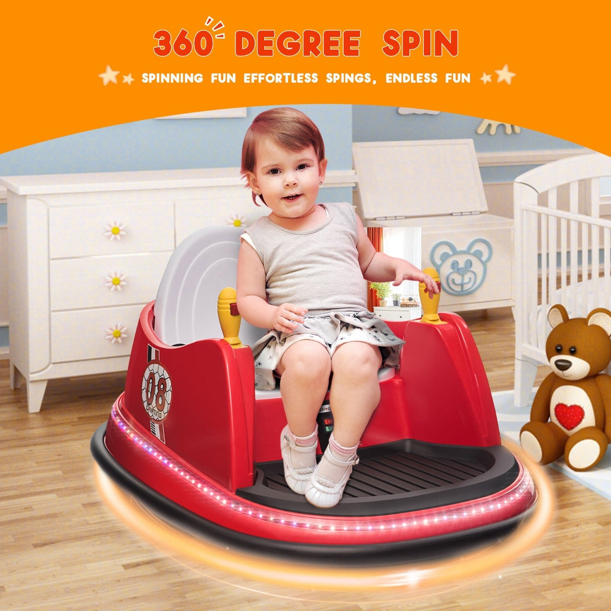 6V Remote Control Ride-On Bumper Car for Toddlers with Flashing Lights