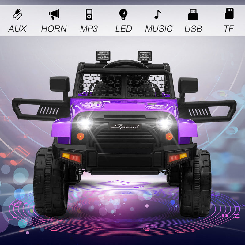 12V Kids Ride-On Truck with Remote Control, Power Wheels, and LED Lights