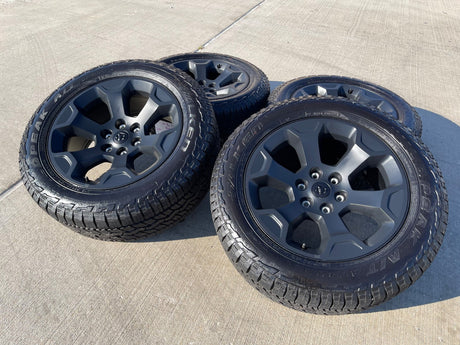 20" Dodge Ram 1500 OEM Laramie Black 2680 wheels rims 2025 2026 FALKEN A/T3 NEW Texas Truck Tire