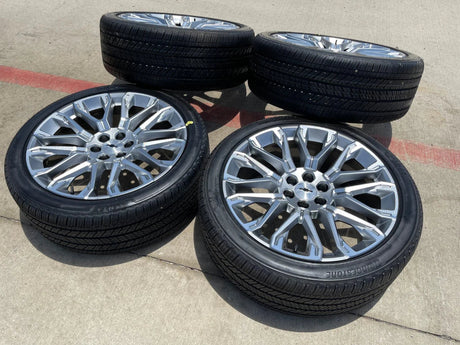 24" Chevy Tahoe LTZ GMC Yukon Sierra Denali OEM wheels rims tires 2025 2026 NEW Texas Truck Tire