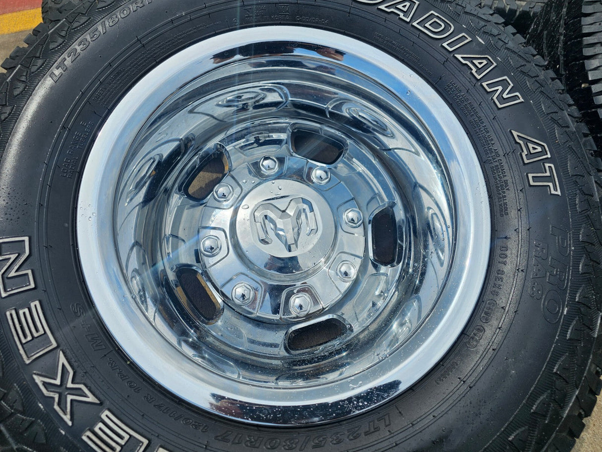 17" Dodge Ram 3500 Dually 8x200 wheels rims 2703 2704 OEM A/T tires Texas Truck Tire