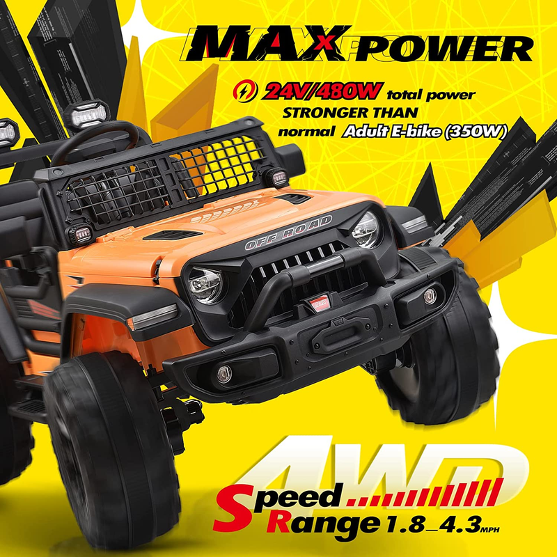 XXL 4X4 Battery-Powered 2-Seater 4WD Kids Electric Vehicle - 24V MAX Ride-On Truck