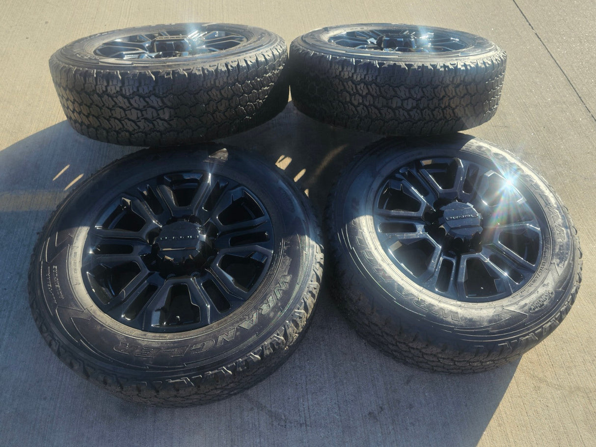 20" GMC Sierra Chevy 2500 OEM 5957 BLACK DIAMOND wheels rims 2024 2025 GOODYEAR Texas Truck Tire