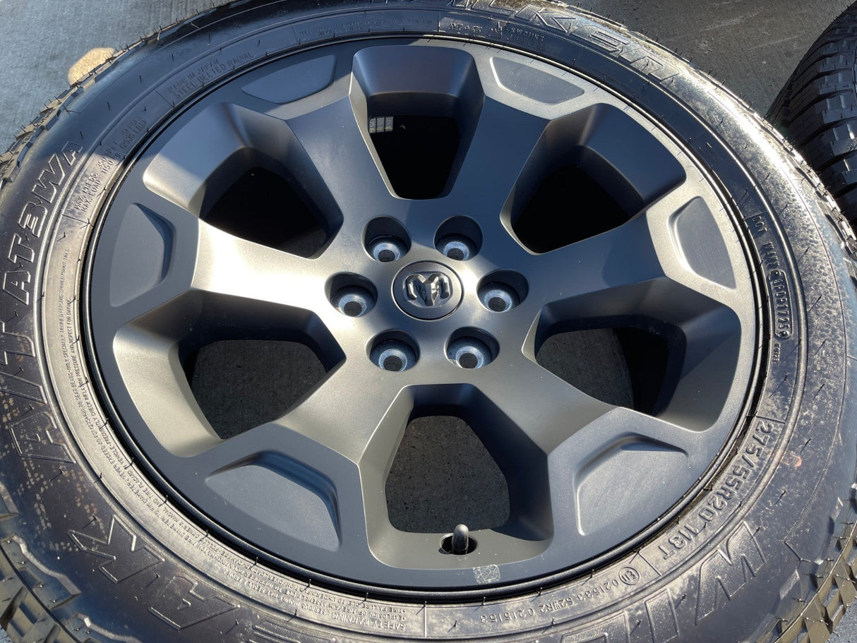 20" Dodge Ram 1500 OEM Laramie Black 2680 wheels rims 2025 2026 FALKEN A/T3 NEW Texas Truck Tire