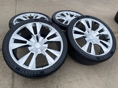 24" Chevy Silverado GMC OEM Replica Yukon Tahoe 5821 5620 wheels rims CHROME Texas Truck Tire