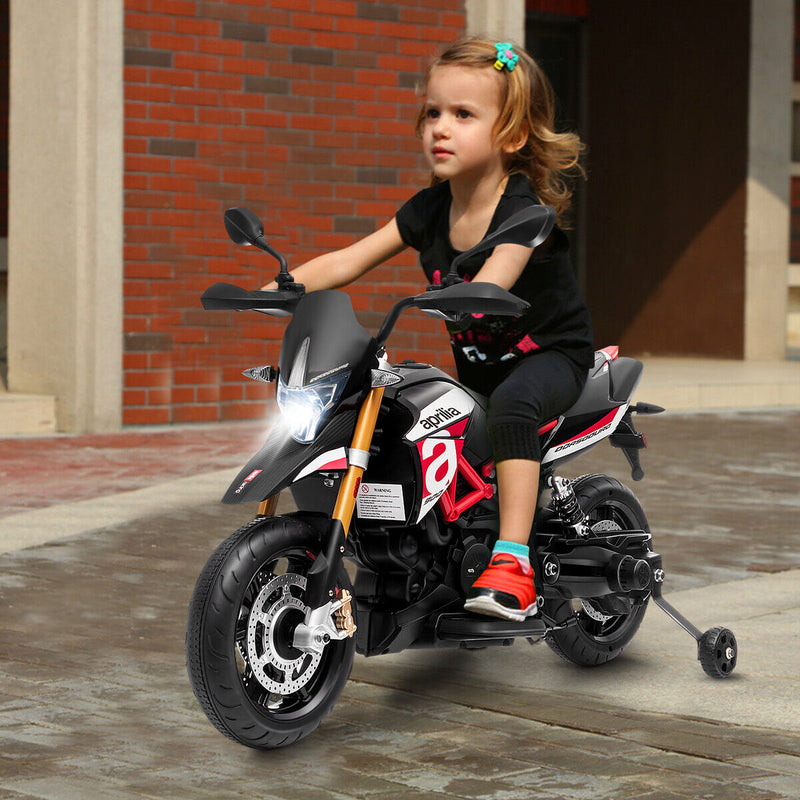 Aprilia 12V Kids Ride-On Motorcycle with Training Wheels in Red - Officially Licensed