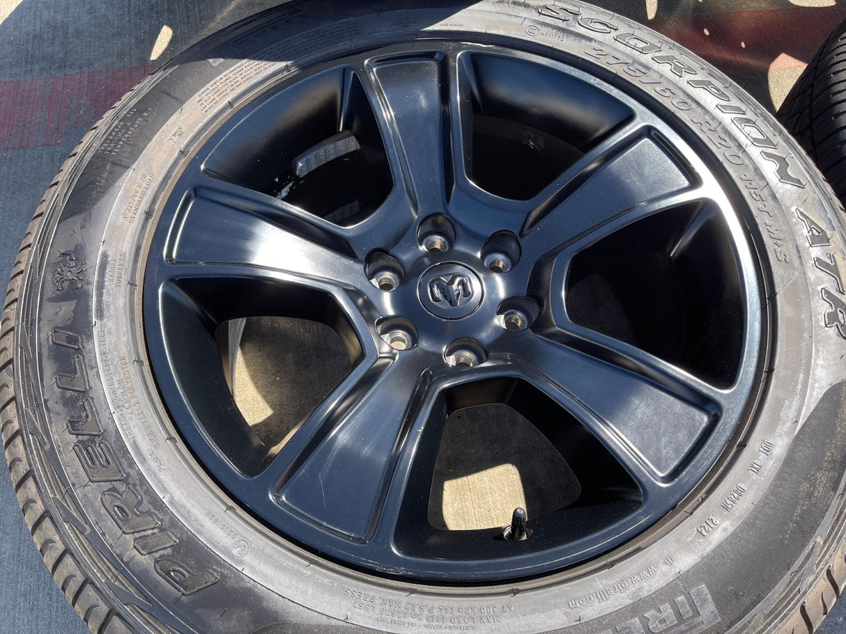 20" Dodge Ram 1500 OEM LIMITED Black 2676 2723 wheels rims PIRELLI A/TR Texas Truck Tire