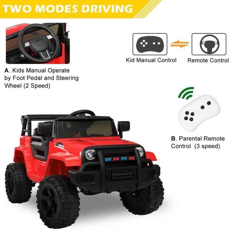 Electric 12V Red Kids Ride-On Truck with 2.4G Remote Control and 3 Speed Modes