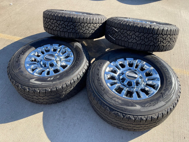 18" Ford F-250 F-350 OEM rims wheels 10290 chrome tires GOODYEAR WORKHORSE A/T Texas Truck Tire