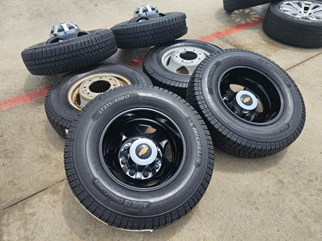 17" Chevy Silverado GMC Sierra 3500 Black Dually rims wheels OEM 5519 5520 NEW Texas Truck Tire