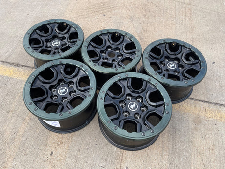 17" Ford Bronco SASQUATCH wheels rims BEADLOCK 10388 Ranger 2024 2025 2026 GREEN Texas Truck Tire