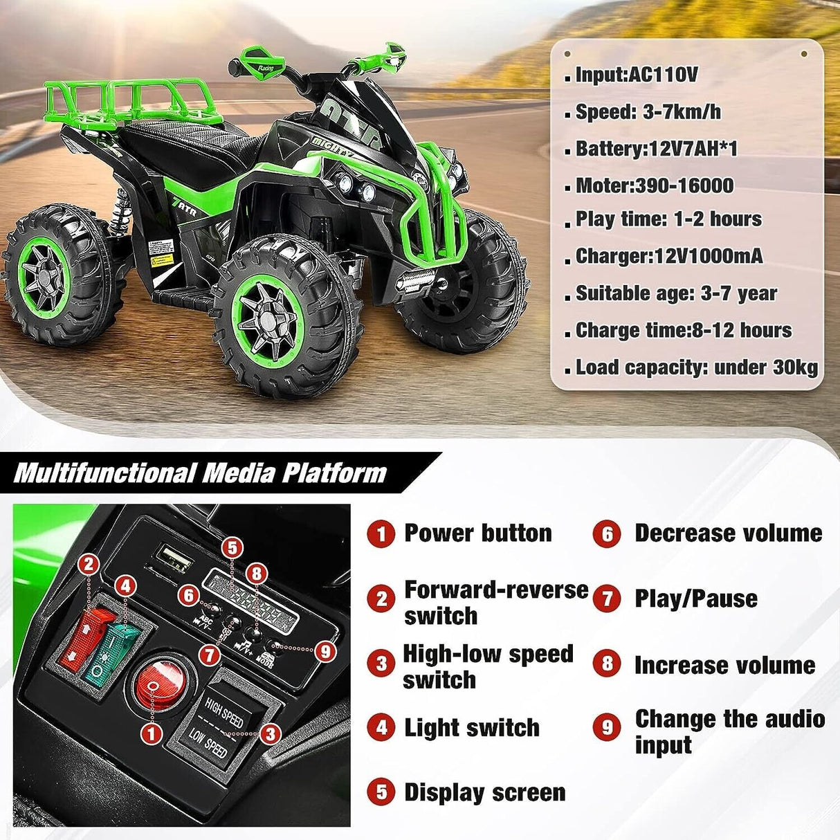 Electric Ride-On Quad ATV for Kids 3-7 Years Old - Perfect Gifts for Children