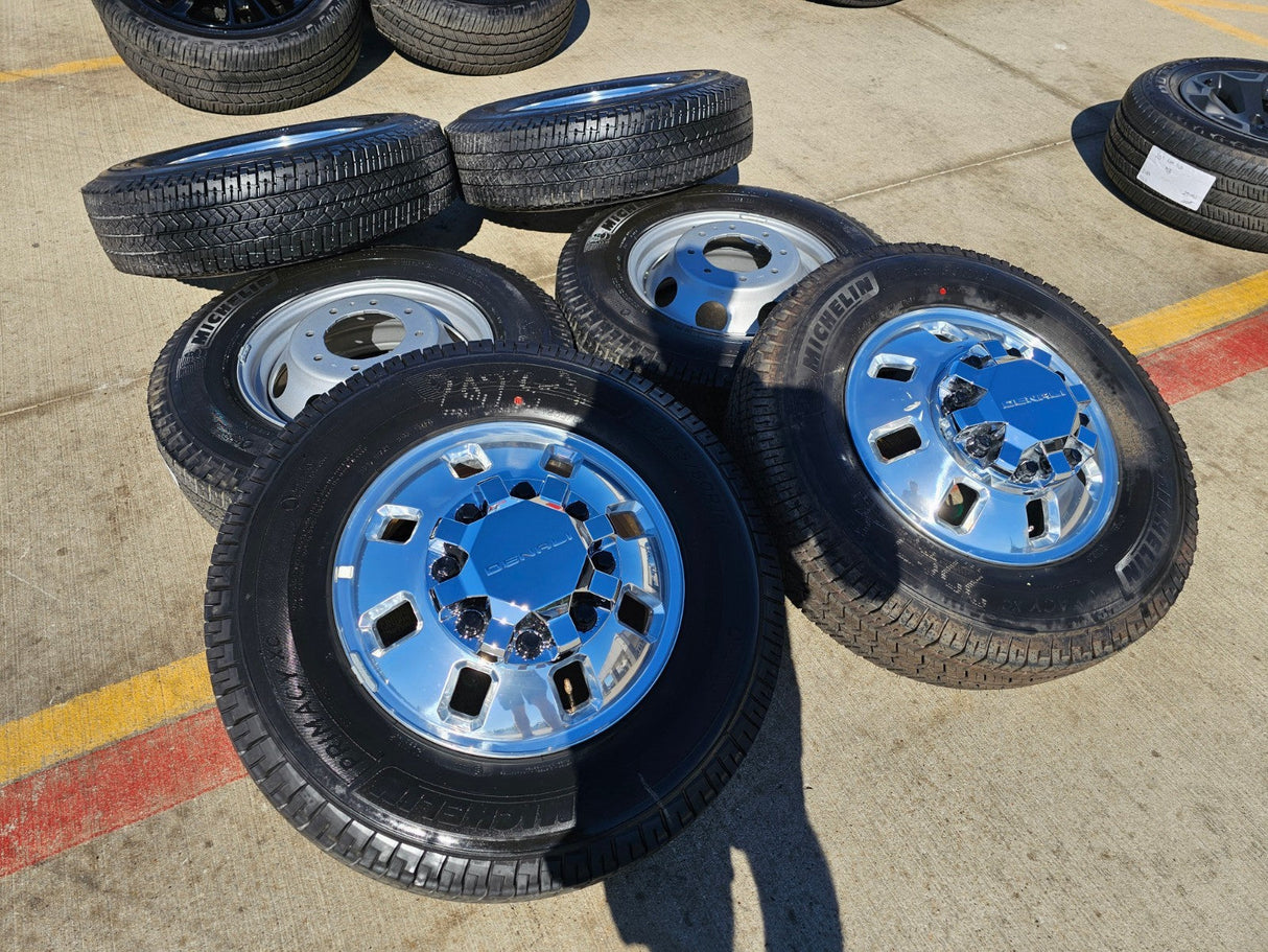 18" GMC Sierra 3500 DENALI Dually rims wheels OEM 14127 14129 8x210 MICHELIN NEW Texas Truck Tire