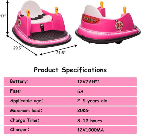 12V Electric Kids Ride-On Bumper Car with Remote Control and 360° Spin for Toddlers