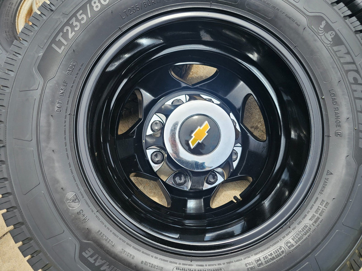 17" Chevy Silverado GMC Sierra 3500 Black Dually rims wheels OEM 5519 5520 NEW Texas Truck Tire