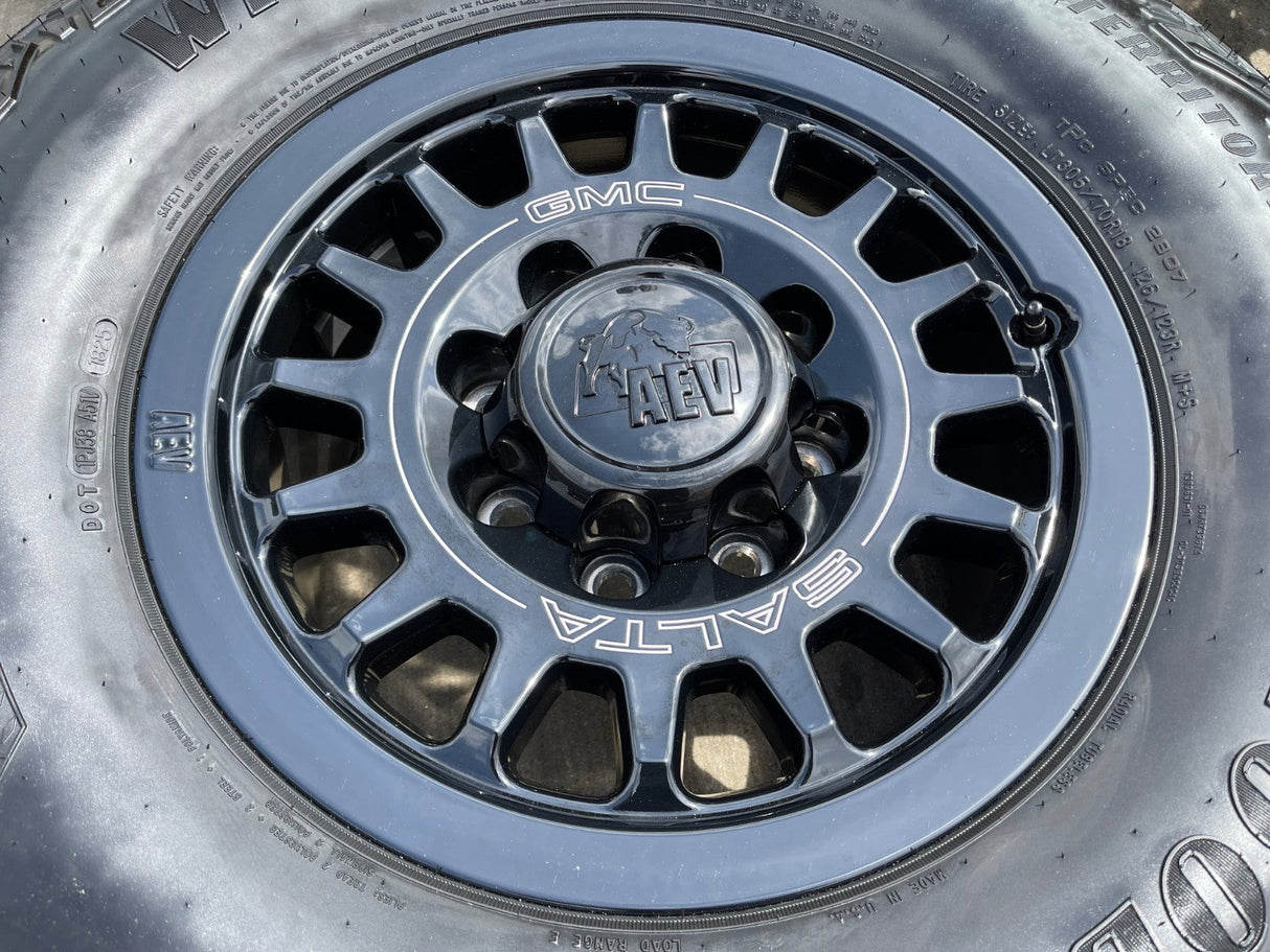18" AEV SALTA GMC Sierra AT4X Chevy Trail Boss 2500 OEM wheels rims GOODYEAR 35" Texas Truck Tire
