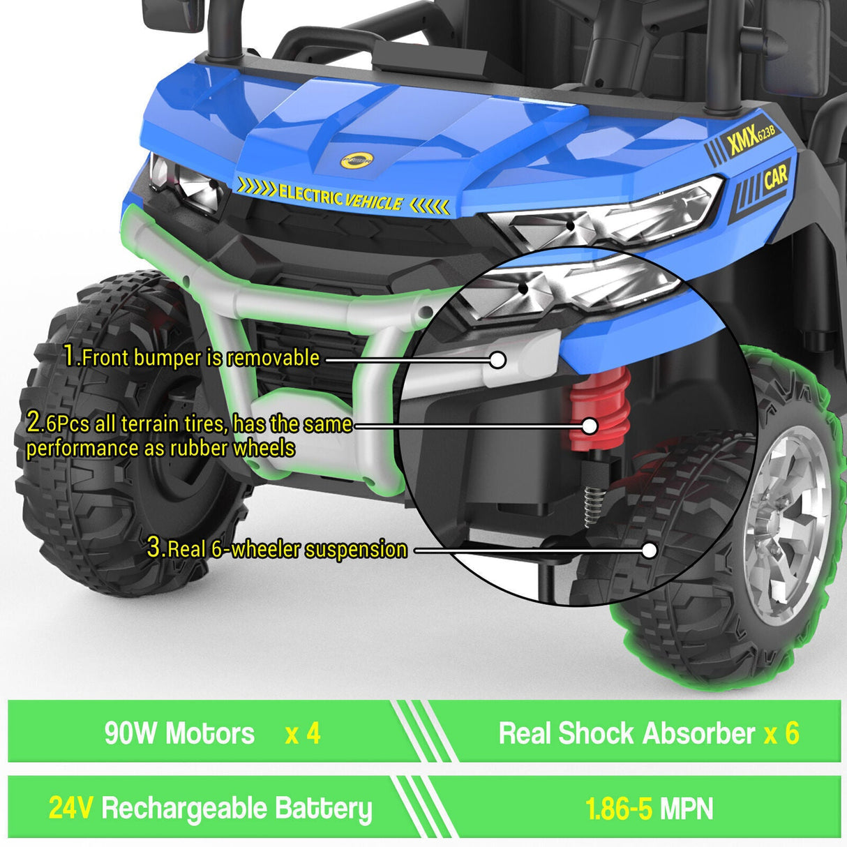 24V Electric Children's Ride-On Truck Toy Battery-Operated Two-Seater Bluetooth Lights Plaything