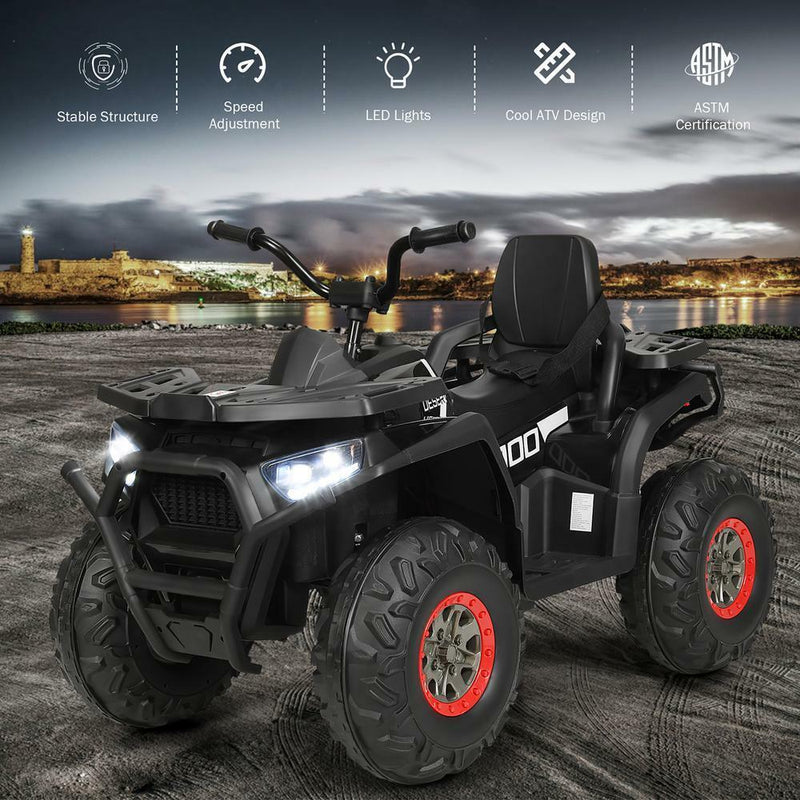 Kids Ride-On Toy Vehicle Quad ATV 14" - Black, MP3 Player, LED Lights - Suitable for 3+ Years