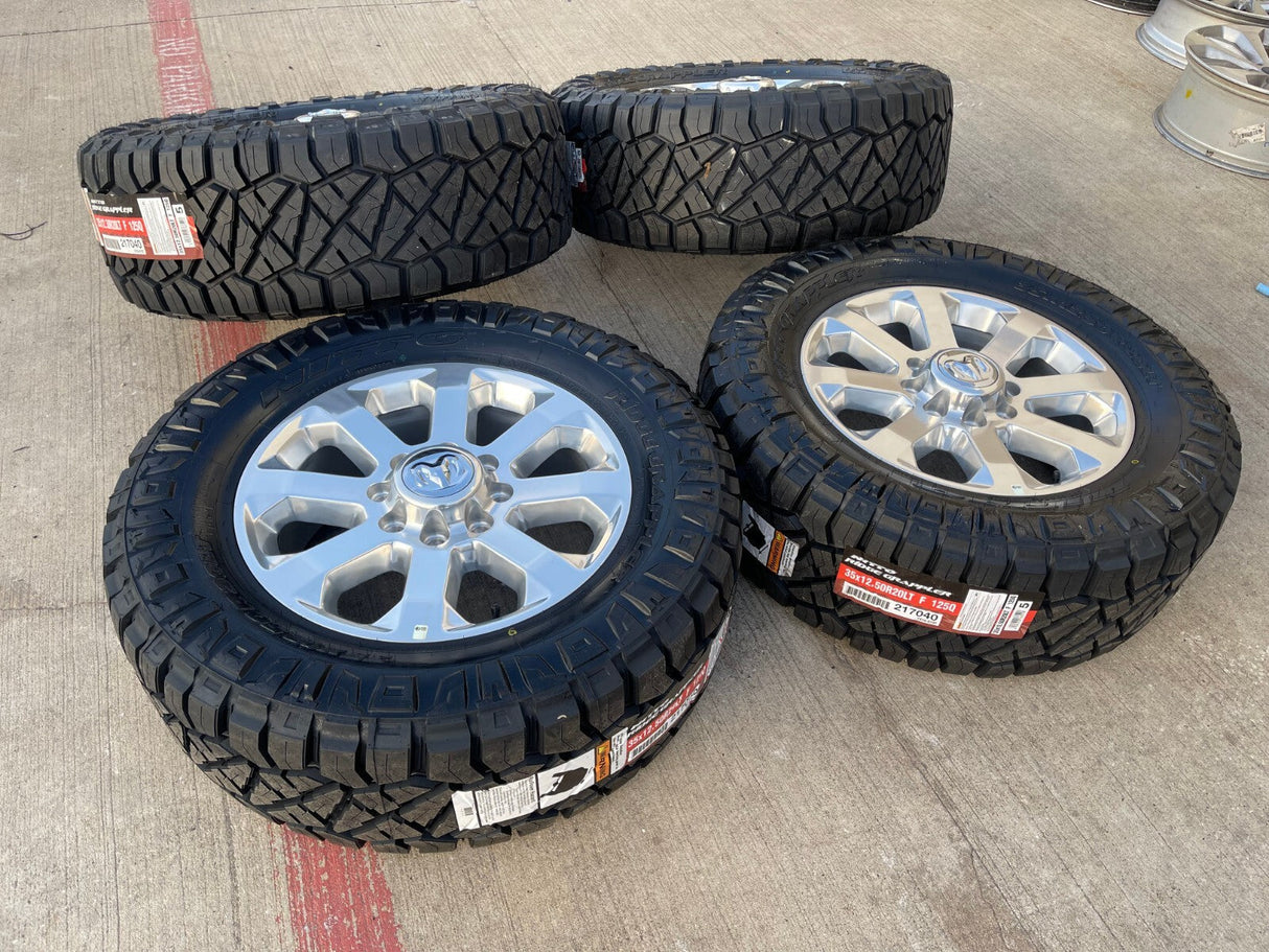20" Dodge Ram 2500 3500 LARAMIE OEM 2700 wheels rims 2025 2026 NEW 35" NITRO Texas Truck Tire