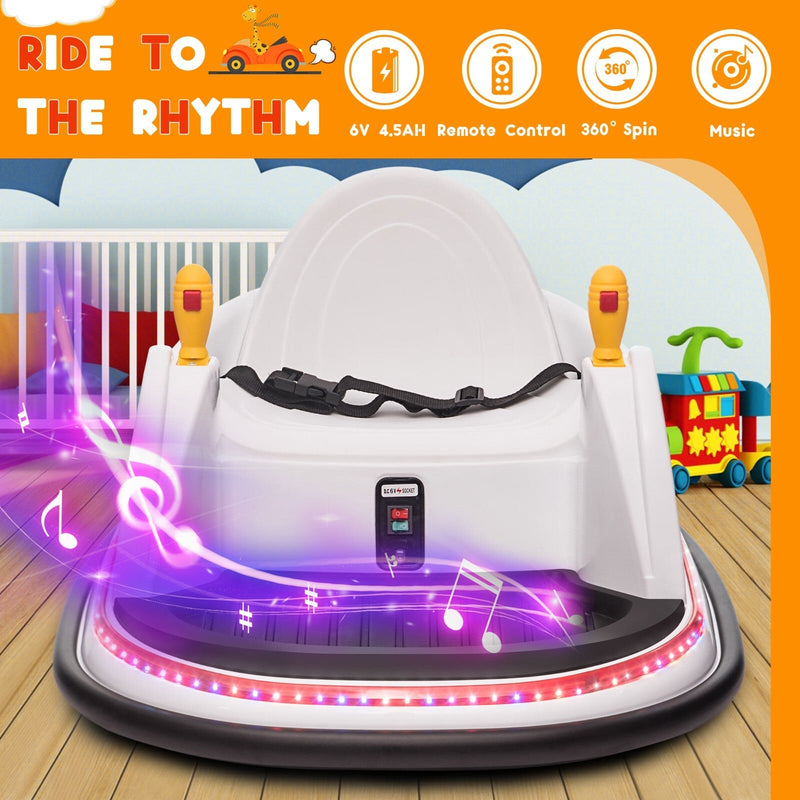 6V Kids Ride-On Bumper Car with Remote Control, 360° Spin and Flashing Lights for Toddlers