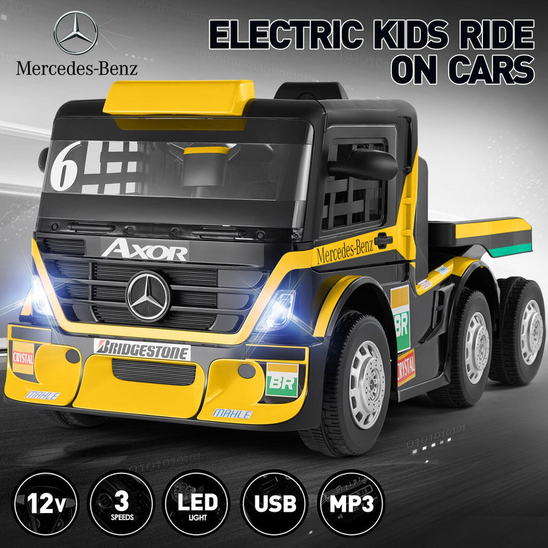 12V10AH Battery-Powered Ride On Truck with Swing Trailer and RC Control for Kids - MP3 Compatible, 6 Wheels