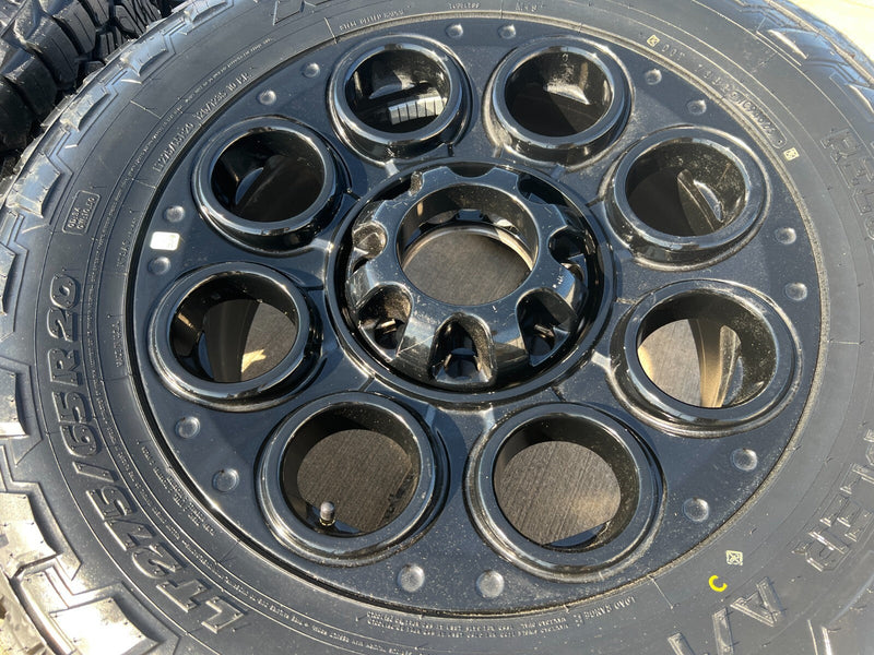 20" Ford F-250 F-350 OEM black TREMOR wheels rims 10299 10484 NEW NITRO A/T Texas Truck Tire