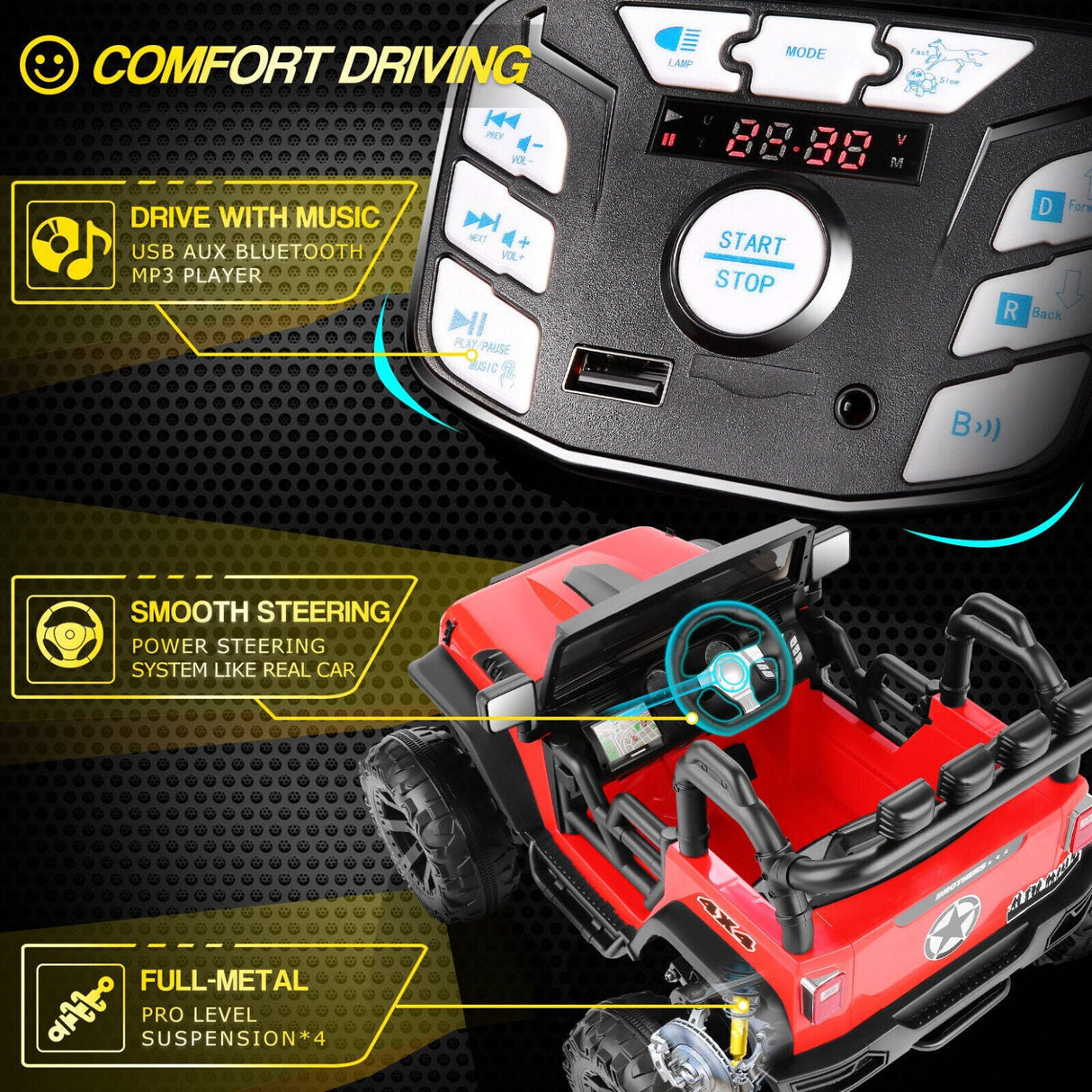 Electric 2-Seater Kids Jeep with LED Lights and 400W Motor - 24V Ride-On Truck Car