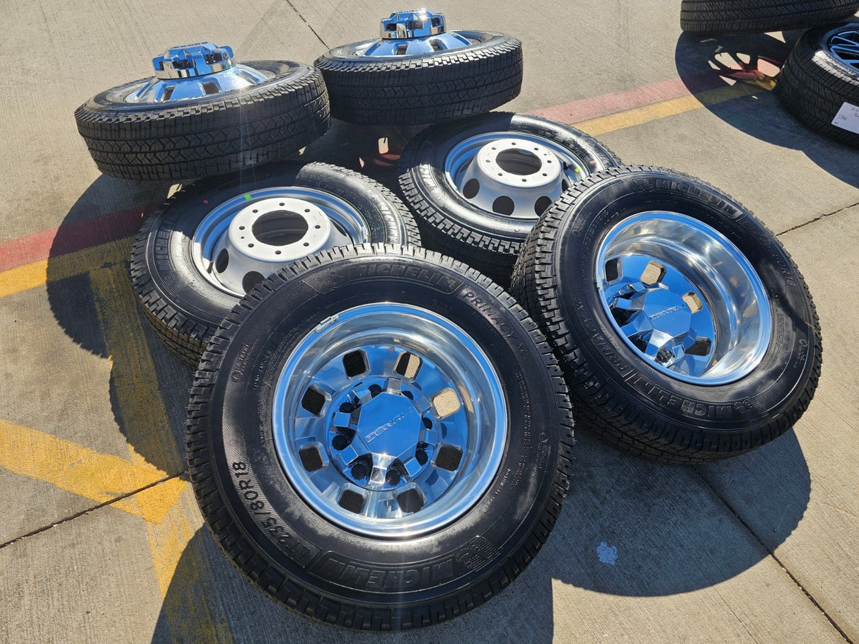 18" GMC Sierra 3500 DENALI Dually rims wheels OEM 14127 14129 8x210 MICHELIN NEW Texas Truck Tire