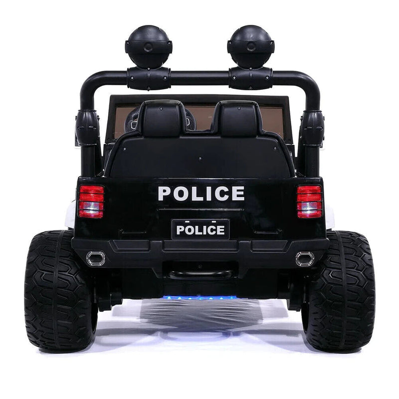 24V Dual Seater Children's Electric Police Vehicle, Off-Road Truck Jeep, 2 High-Powered Engines, Pneumatic Wheels, Remote Control Operation