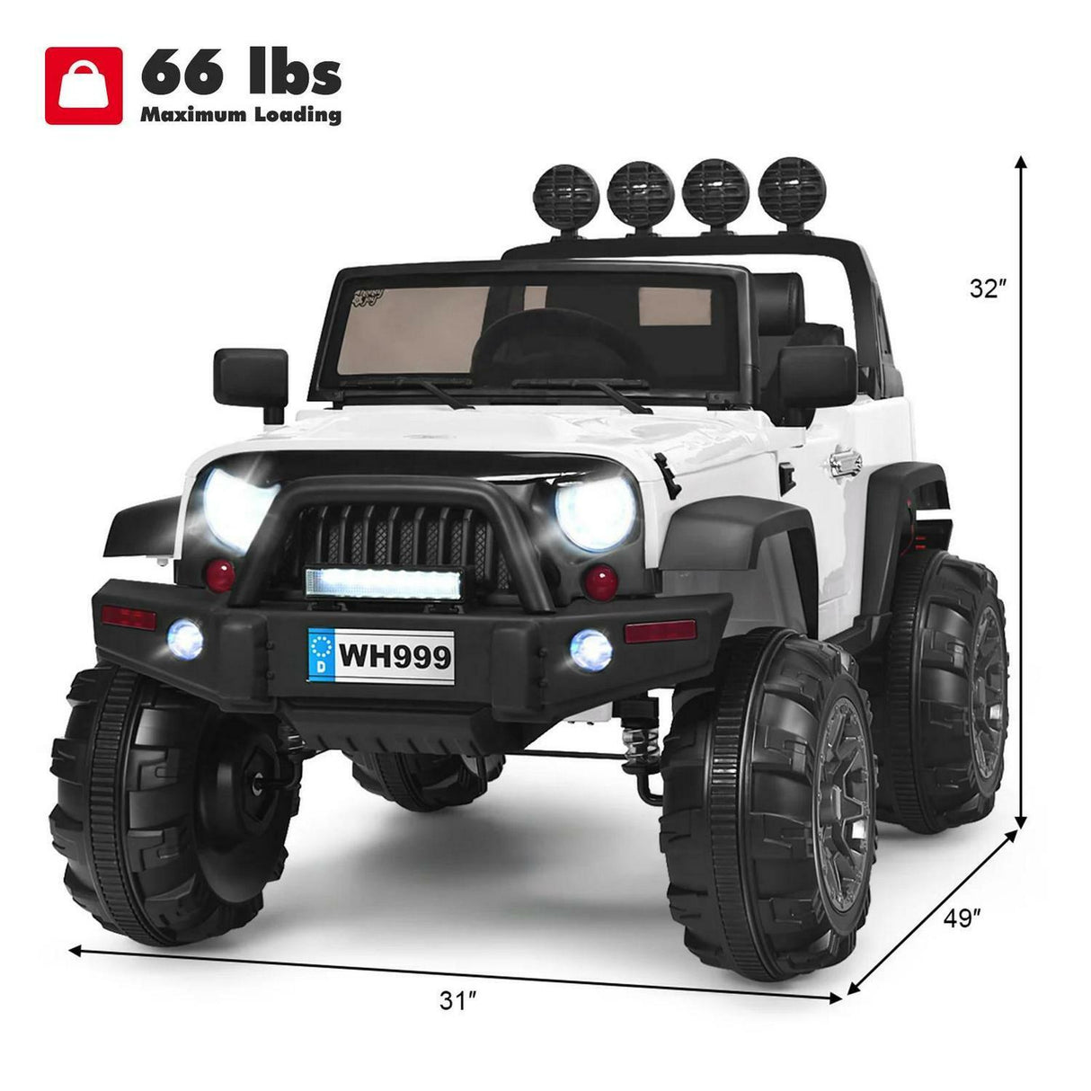 2-Seater Battery-Powered Jeep Car for Kids with Parental Remote Control - White