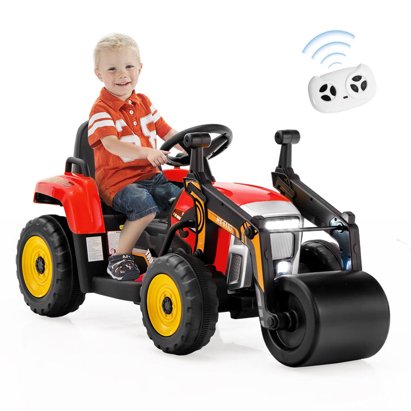 12V Electric Tractor for Kids with Remote Control, Music, and LED Lights - Red