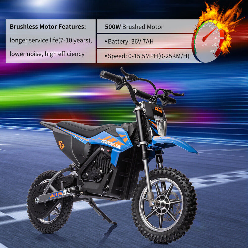 Electric Dirt Bike for Kids with LED Lamp and Brushed Motor - 36V Ride On Motorcycle