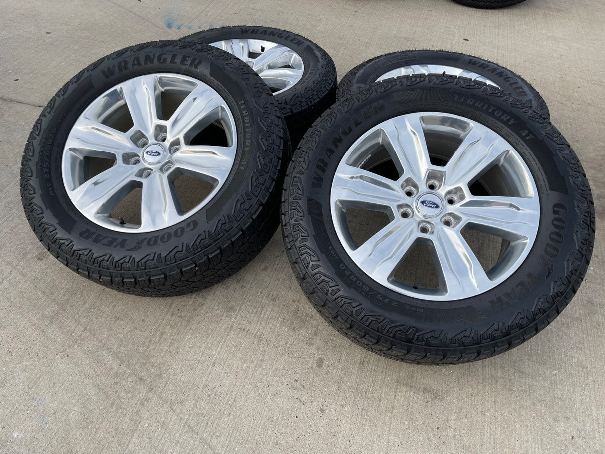 20" Ford F-150 Expedition OEM rims wheels polished 10004 tires GOODYEAR A/T Texas Truck Tire