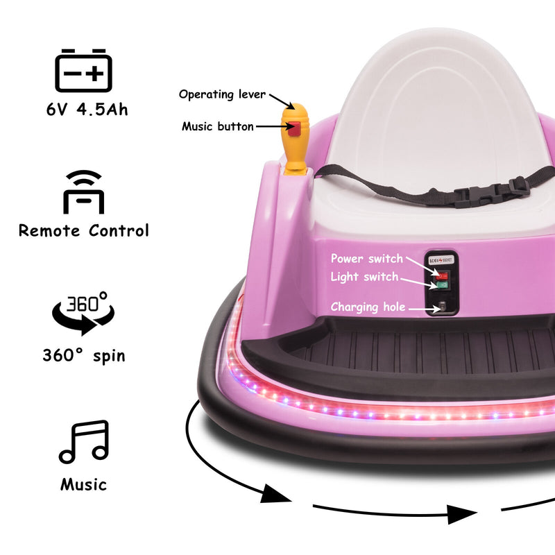 6V Electric Ride-On Bumper Car with Remote Control for Kids and Toddlers