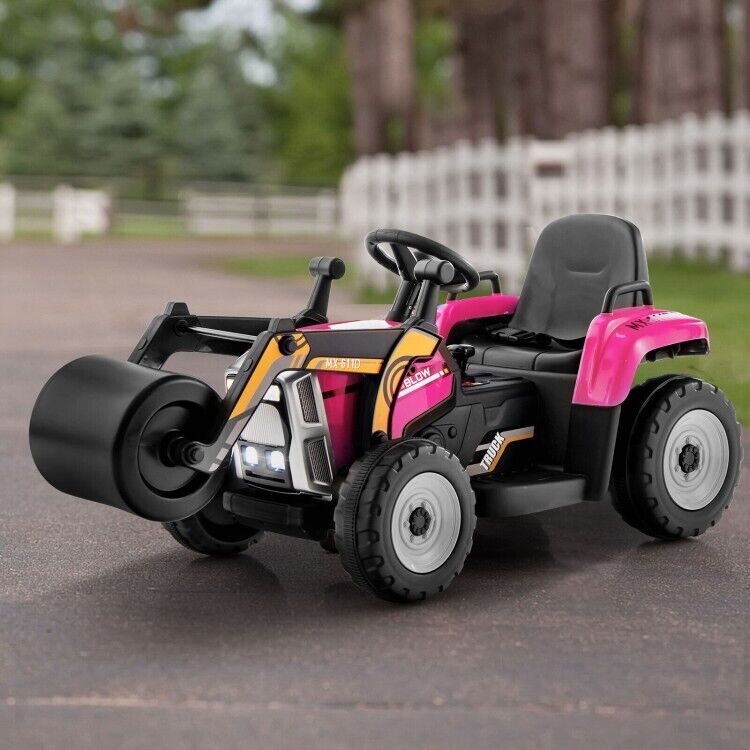 12V Electric Pink Tractor with Remote Control, Music, and LED Lights for Kids