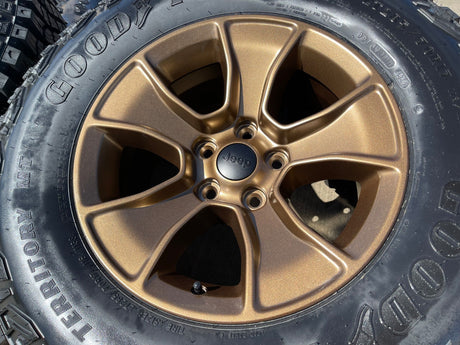 (5) 17" Jeep Wrangler Rubicon OEM 96226 wheels rims Gladiator BRONZE 2026 NEW Texas Truck Tire