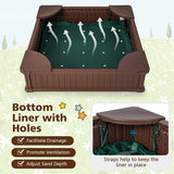 Brown Outdoor Sandbox with Oxford Cover and 4 Corner Seats for Kids