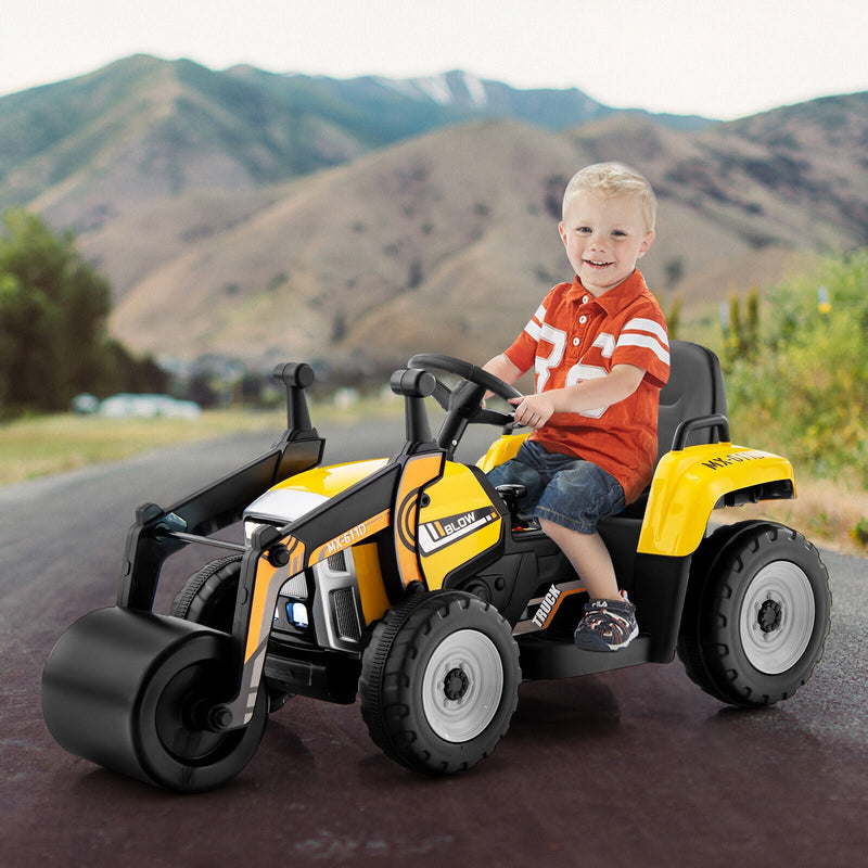 12V Electric Tractor for Kids with Remote Control, Music, and LED Lights - Yellow