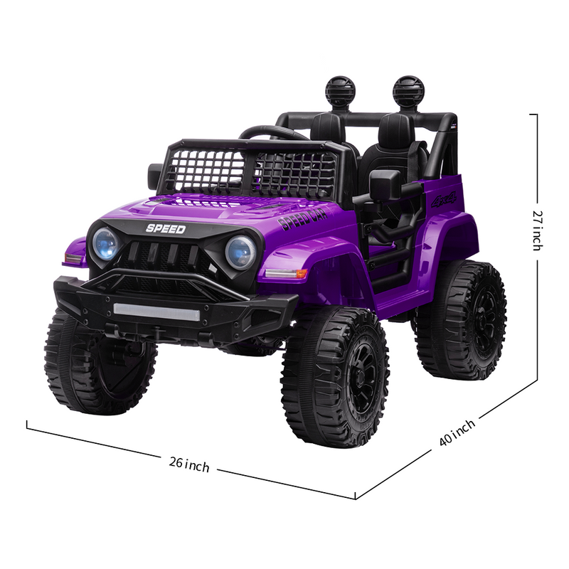 12V Kids Ride-on Truck with Parental Remote Control and LED Lights - Purple