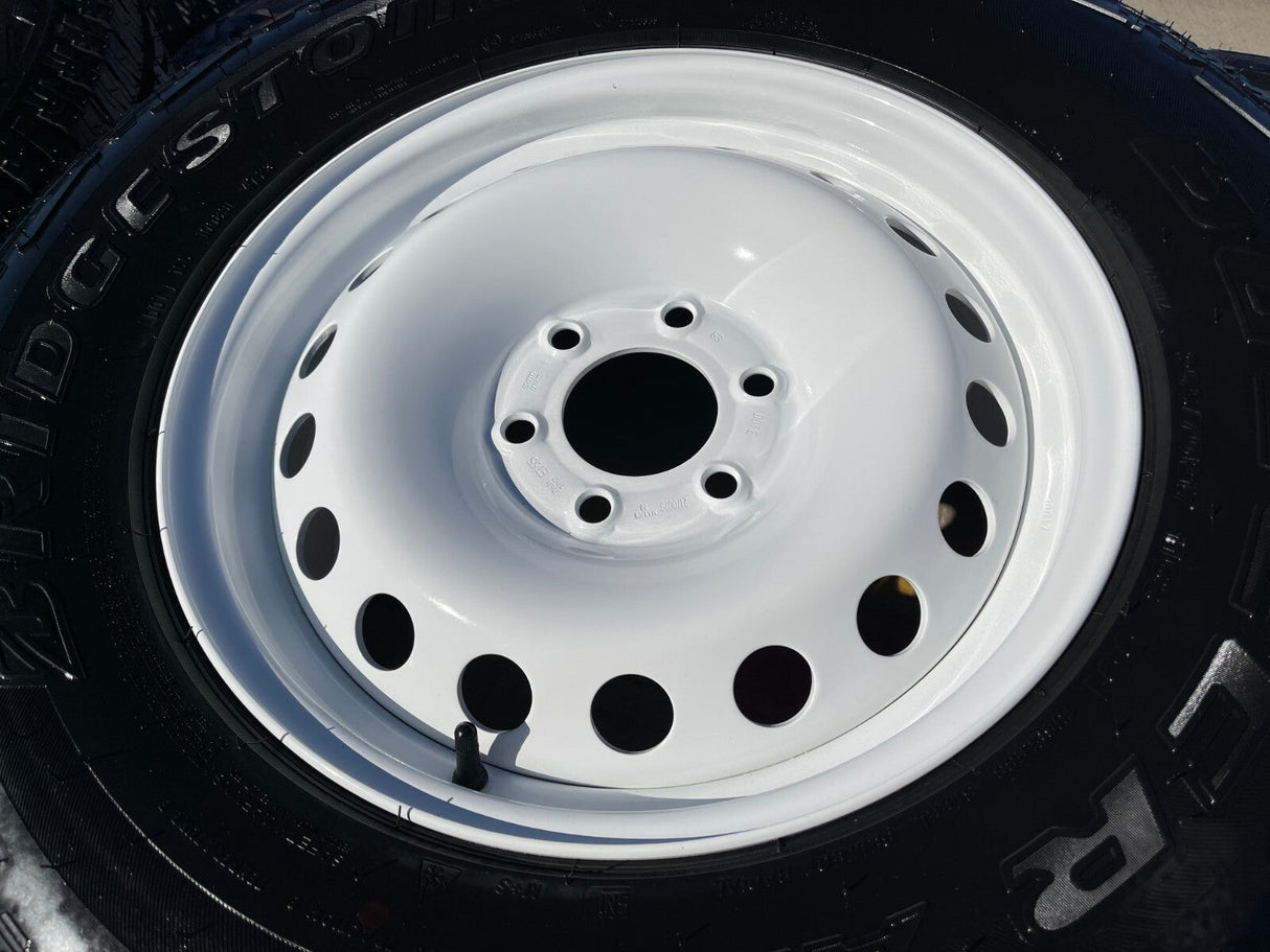 (4) 17" INEOS Grenadier OEM steel wheels rims WHITE tires 2024 2025 2026 NEW Texas Truck Tire
