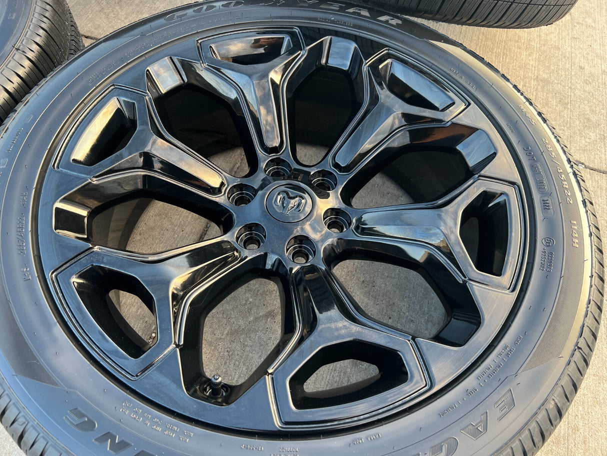 22" Dodge Ram 1500 OEM Laramie rims wheels tires 2685 black NEW Texas Truck Tire