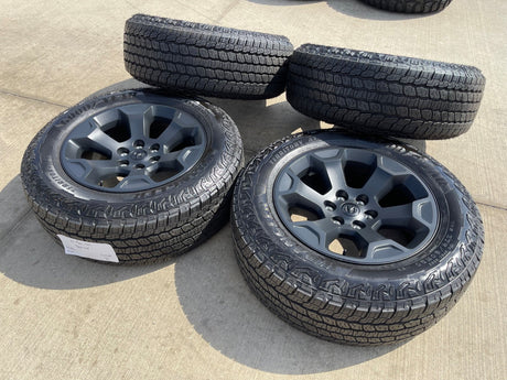 20" Dodge Ram 1500 OEM Laramie Black 2680 wheels rims 2025 2026 GOODYEAR NEW Texas Truck Tire