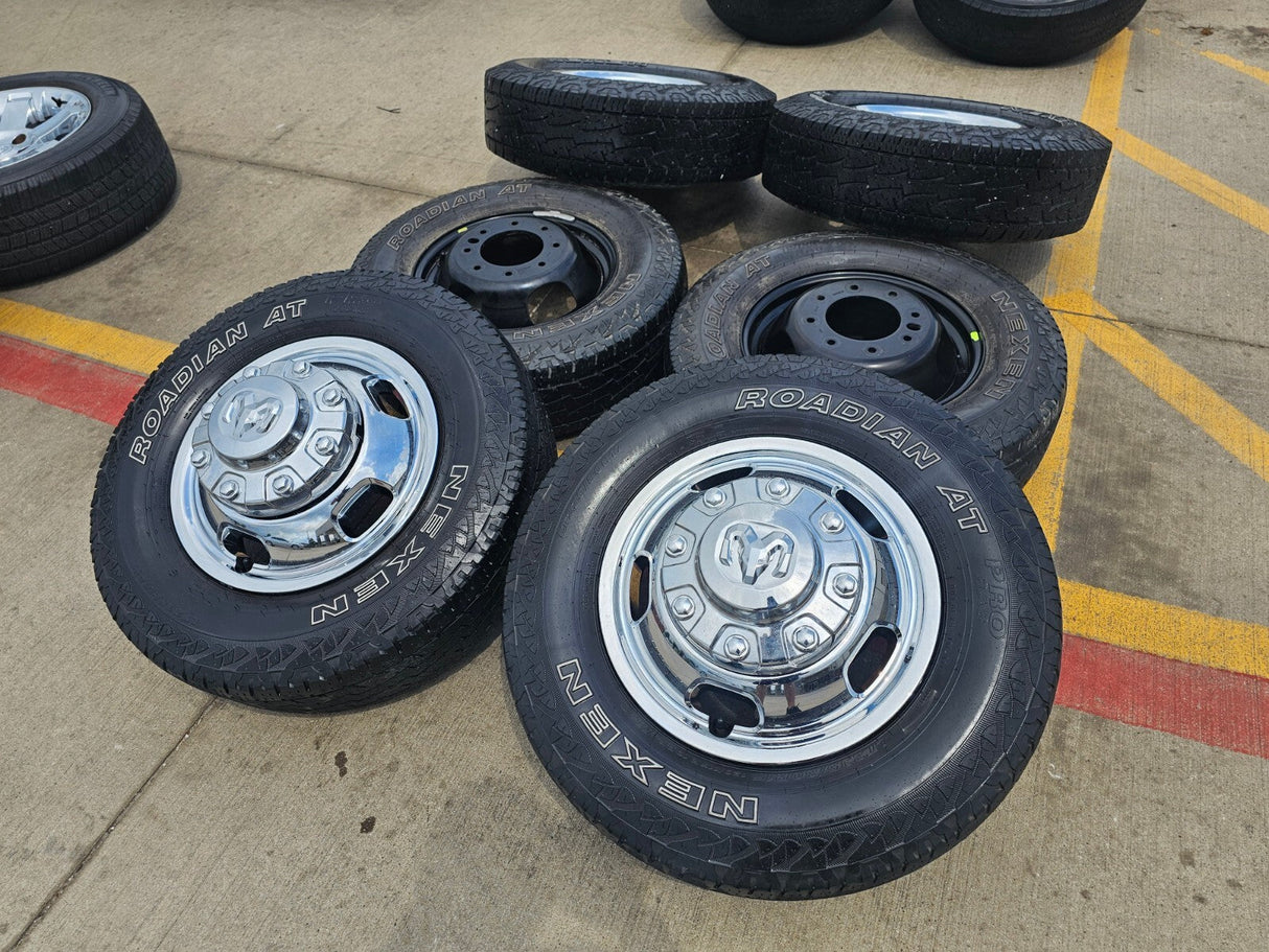 17" Dodge Ram 3500 Dually 8x200 wheels rims 2703 2704 OEM A/T tires Texas Truck Tire
